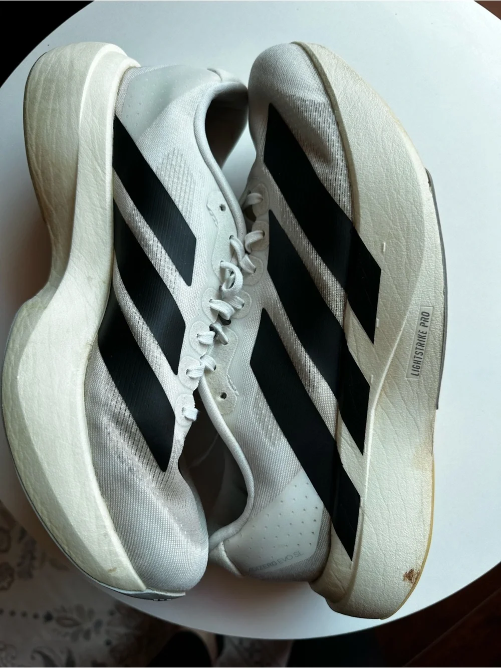 adidas Adizero Men's White with Black Stripes Running Shoes